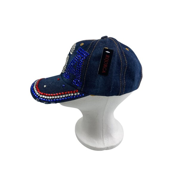 Sparkly Rhinestone USA Denim Baseball Cap By Bijorca - Picture 3 of 9
